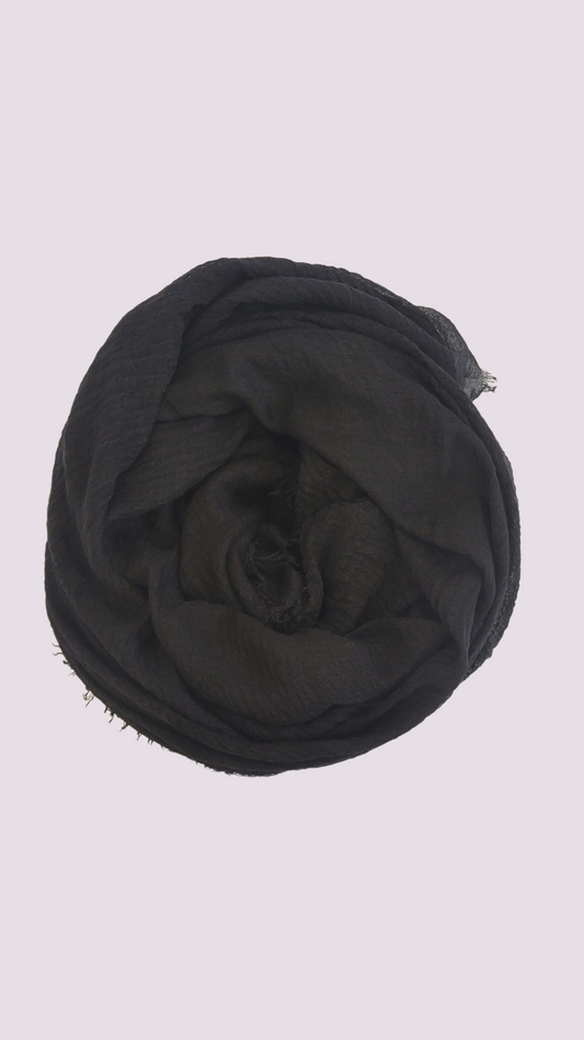 Cotton Crinkle Hijab - Pure Black